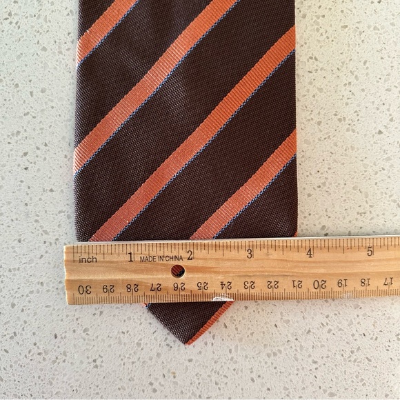 Burberry Brown Orange Striped Silk Tie - Picture 7 of 8